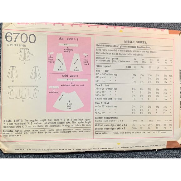 Simplicity Misses Skirt Pant Sewing Pattern sz 8 6700 - Picture 3 of 4